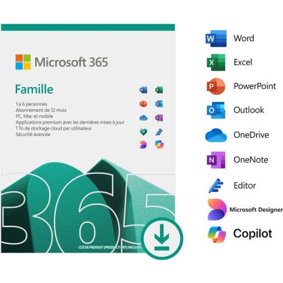 Microsoft 365 Famille Français - abonnement 12 mois pour 6 personnes | Licence officielle envoyée par email Maroc